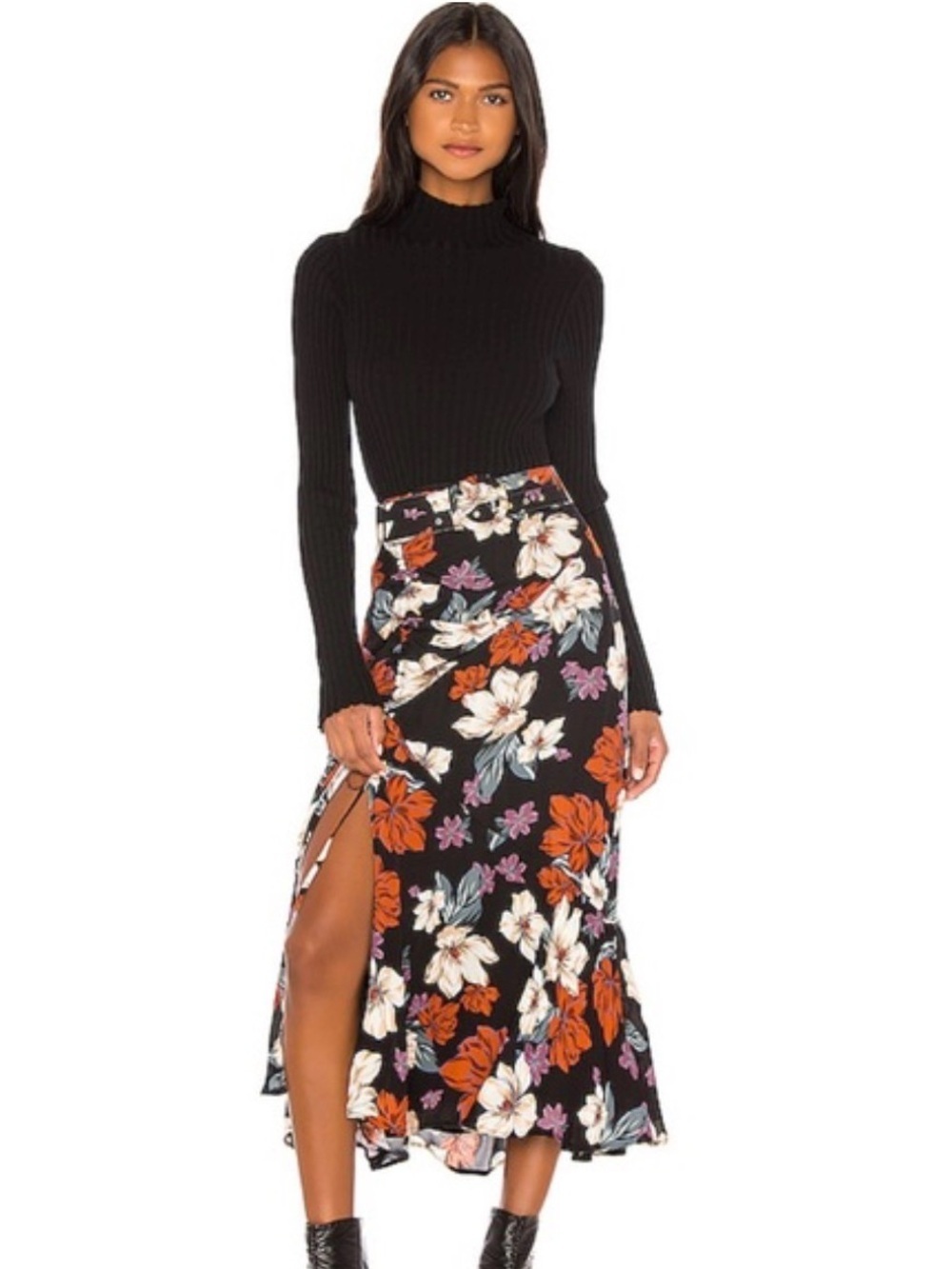 NWT NICHOLAS side gathered skirt in rust multicolor 0